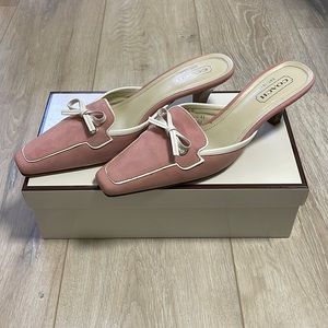 Coach Marielle mules pink suede & white patent leather*